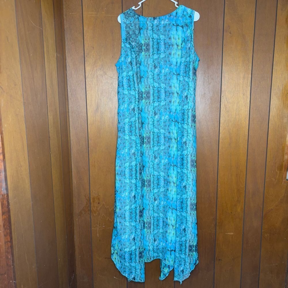 Long Elegant Legs Dress 10 Turquoise Marble Print Maxi Asymmetric Hem Y2K Fairy - Picture 7 of 16
